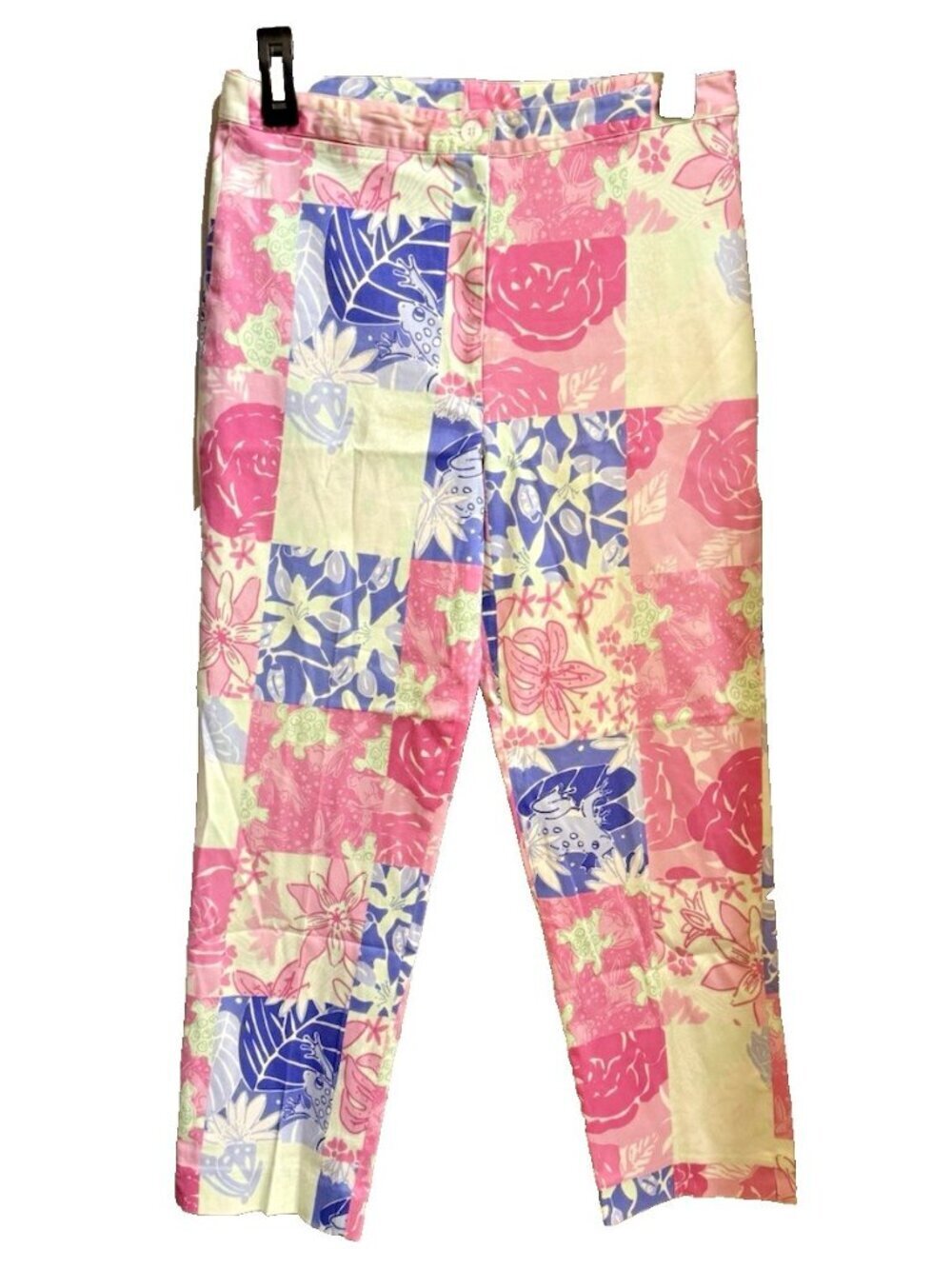 Vtg Lilly Pulitzer Sz 4 Patchwork Capri Pants Pink Blue Womens Tropical Charming